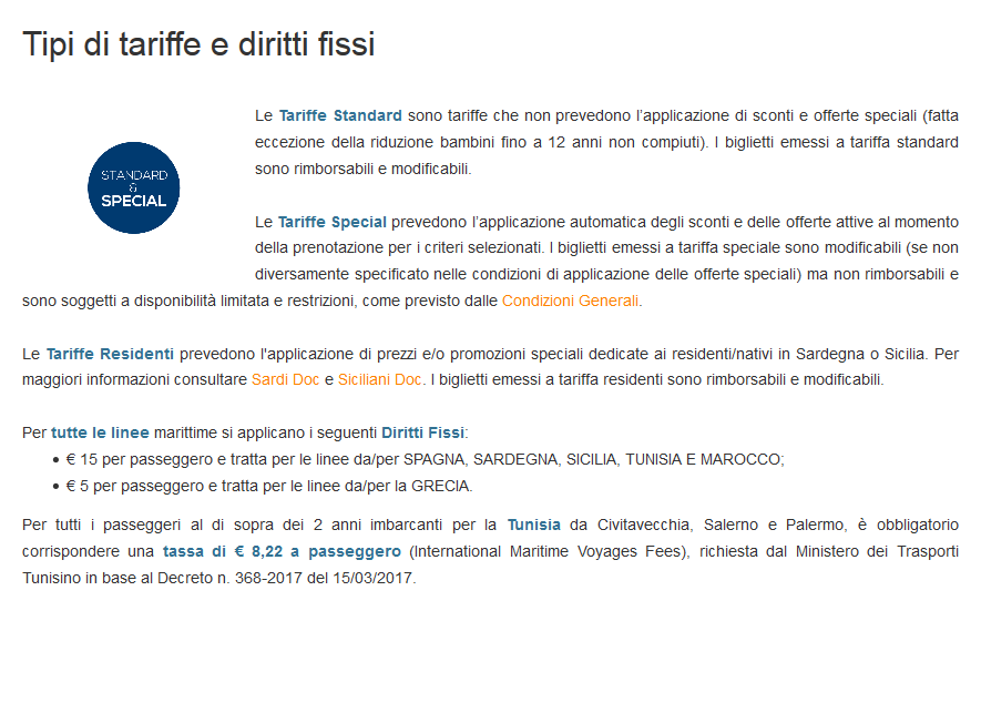 Tipi di tariffe e diritti fissi